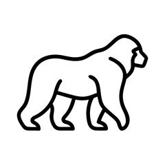 A simple graphic of a gorilla in profile with bold black outlines on a white background design element