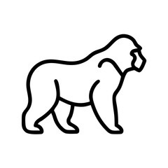 A depiction of a gorilla standing in profile with a simple outline style and bold black lines design element