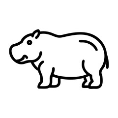 Simple outline drawing of a hippopotamus standing, facing left, with a thick black outline style