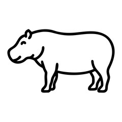 Simple outline drawing of a hippo standing calmly with a minimalist design style and thick black lines