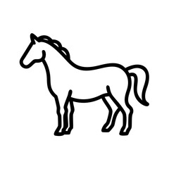 Outline drawing of a standing equine with a flowing mane and tail in a simple artistic style