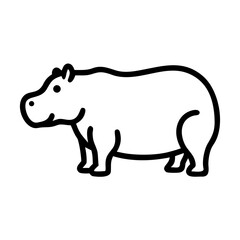 Simple graphic depiction of a hippopotamus standing in profile with a thick black outline style look 100