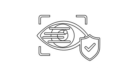Digital Eye Protecting Shield Icon with Checkmark in Line Art Style