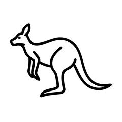 Simple graphic of a kangaroo in black outline standing on two legs with a long tail and small ears
