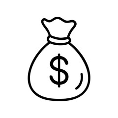 A simple depiction of a money sack with a dollar sign on it in a black and white drawing style
