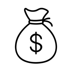 Outline drawing of a tied sack with a dollar sign representing wealth and financial prosperity symbol 100