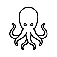 Simple line drawing of an octopus with eight tentacles and two eyes on a white background surface