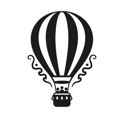 Obraz premium Black and White Hot Air Balloon Icon with Passengers and Swirls
