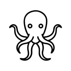 Simple drawing of an octopus with eight tentacles and two eyes in black outline on a white background