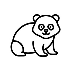 Simple outline drawing of a seated bear with round ears and black patches around the eyes is shown