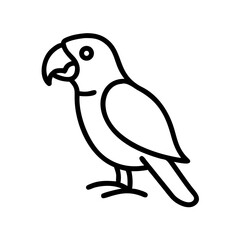 Simple outline drawing of a tropical bird with a large beak and small round eye standing tall looking left