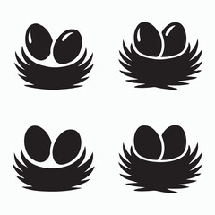 Wild Nest With Eggs Silhouette Icon Nature Scene Decorative