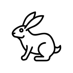 Simple graphic of a bunny with long ears and a fluffy tail in a line drawing style on white background