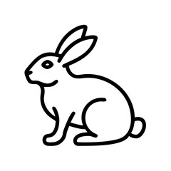 Simple outline drawing of a rabbit sitting with long ears and a fluffy tail on a white background