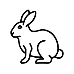 Simple line drawing of a bunny sitting with long ears and a fluffy tail in profile view on white ground