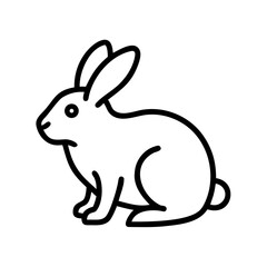 Simple line drawing of a rabbit sitting with long ears and fluffy tail in a minimalist style design