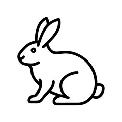 Simple graphic depiction of a bunny in black outline with a fluffy tail and long ears sitting down