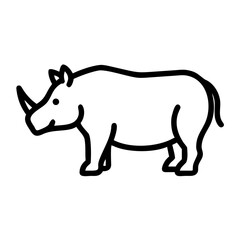 Simple outline drawing of a large african mammal with a horn standing on a white background surface