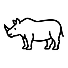 A simple outline drawing of a rhinoceros standing in profile with a short tail shown