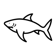 Simple graphic outline of a swimming fish with a dorsal fin and pointed tail in black and white style