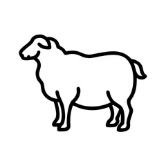 Simple outline drawing of a sheep standing in profile with a fluffy body and small tail shown here