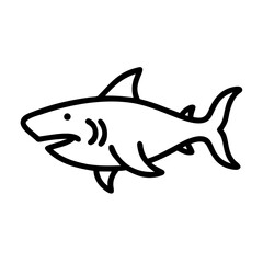Simple line drawing of a marine predator with fins and tail on a white background looking fierce