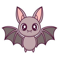Cute Cartoon Bat with Large Eyes and Small Fangs Isolated on White Background for Halloween or Children s Illustration