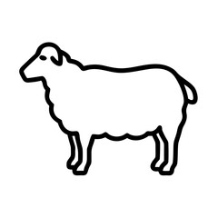 Simple graphic depiction of a sheep standing facing left with a thick outline and fluffy wool texture