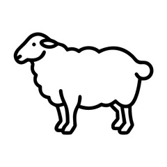 Simple outline drawing of a fluffy farm animal standing calmly on a white background design element