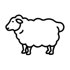 A simple graphic of a fluffy domestic farm animal with a thick wool coat standing peacefully alone outside
