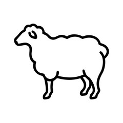A simple graphic of a sheep standing sideways with a fluffy coat and thin legs in outline style