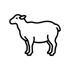 A simple outline drawing of a domestic farm animal standing in a field, facing to the left side