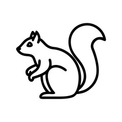 Simple outline drawing of a squirrel with a bushy tail and small ears in a side profile view looking left