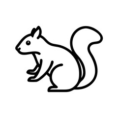 Simple graphic of a squirrel in profile with a bushy tail and small paws on a white background