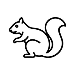 Simple outline drawing of a squirrel with a bushy tail standing on its hind legs facing left side