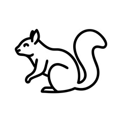 Simple outline drawing of a squirrel with a bushy tail and small ears looking happy and cute design