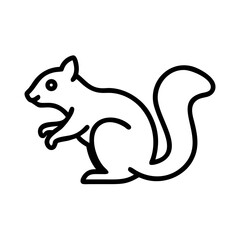 Stylized drawing of a squirrel with bushy tail and small paws in a simple outline design style