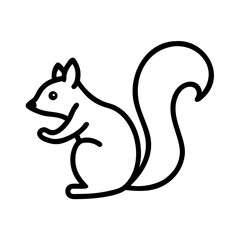 Simple outline drawing of a squirrel standing with its bushy tail curled upwards in black and white design
