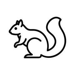 Simple graphic depiction of a squirrel with a bushy tail and small ears in black outline style design