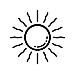 Stylized sun with radiating lines and a curved detail inside the central circle shape design element