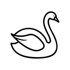 Stylized outline of a swan with curved neck and body in simple black lines on a white background