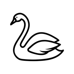 Elegant swan with curved neck and detailed plumage in a simple black and white graphic design style