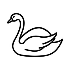 Simple outline drawing of a graceful swan with curved neck and elegant feathers in black and white style