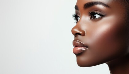Half-Face American African Beauty On White Background: Portrait Of A Person With Mixed Heritage, Embracing Both American And African Cultures.