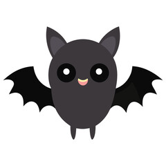 Cute Cartoon Bat Illustration with Big Eyes and Small Smile on a White Background for Halloween Designs