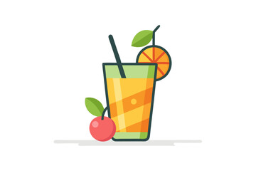 Download this vibrant and refreshing orange juice vector illustration featuring a tall glass filled with bright orange juice and garnished with a lemon slice. 