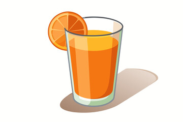 Download this vibrant and refreshing orange juice vector illustration featuring a tall glass filled with bright orange juice and garnished with a lemon slice. 