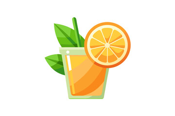 Download this vibrant and refreshing orange juice vector illustration featuring a tall glass filled with bright orange juice and garnished with a lemon slice. 