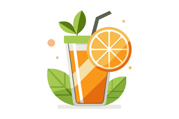 Download this vibrant and refreshing orange juice vector illustration featuring a tall glass filled with bright orange juice and garnished with a lemon slice. 
