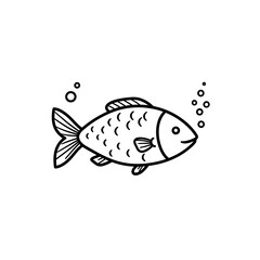 Fototapeta premium Cute Hand-Drawn Fish with Bubbles Doodle